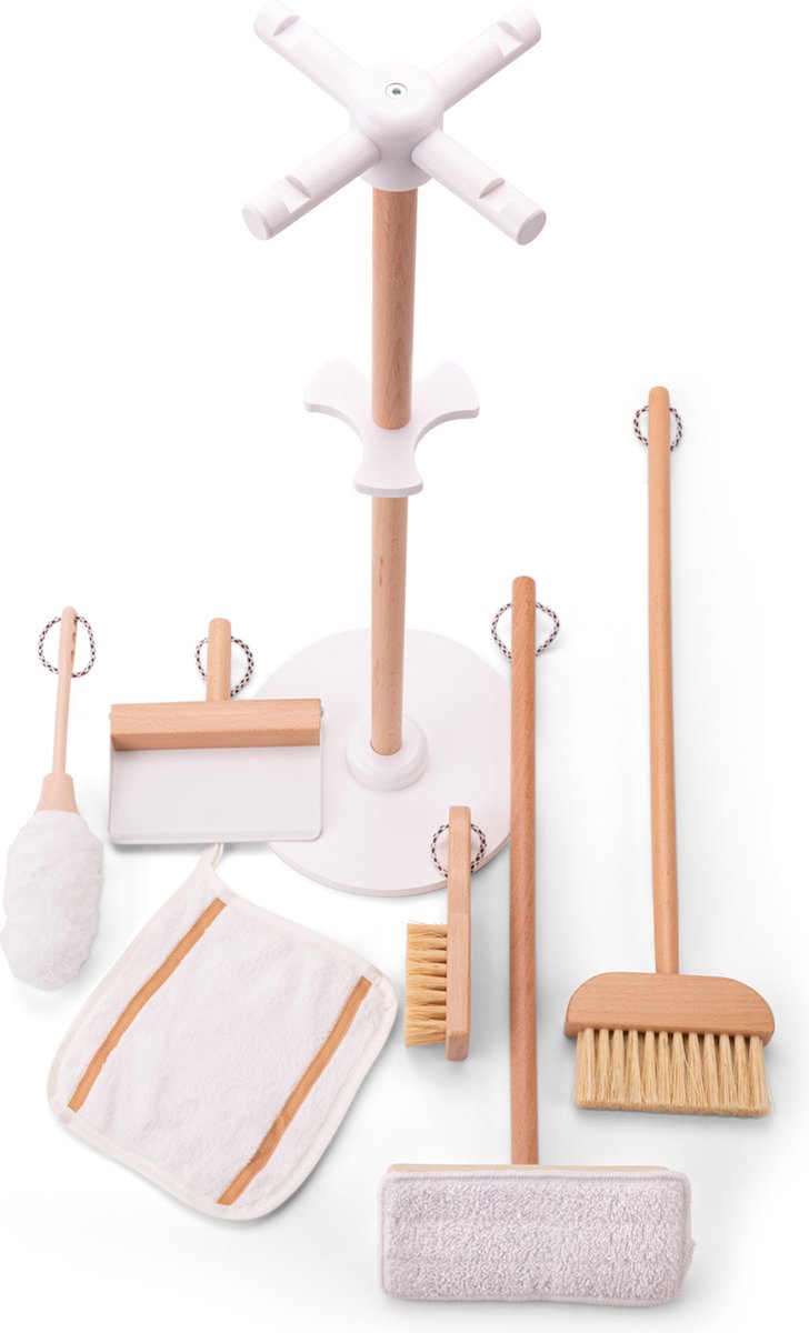 Woet® Houten Speelgoed Schoonmaakset met Standaard - 6-delig met Bezem, Dweil, Stoffer & Blik - FSC - Rollenspel Schoonmaken - Vanaf 3 Jaar — afbeelding 3