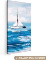 Canvas - Schilderij - Olieverf - Boten - Water - Zee - 40x80 cm - Interieur - Schilderijen op canvas