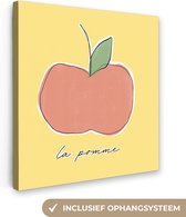 Toile Peinture Pomme - Fruit - Texte - 90x90 cm - Décoration murale