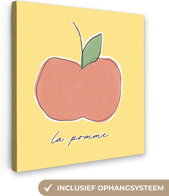 Canvas Schilderij Appel - Fruit - Tekst - 90x90 cm - Wanddecoratie