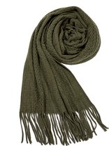 Nouka Donker Groene Dames Sjaal - Warme & Lichte Sjaal – Herfst / Winter – Gebreid Patroon- met Franjes – 50 x 200 cm