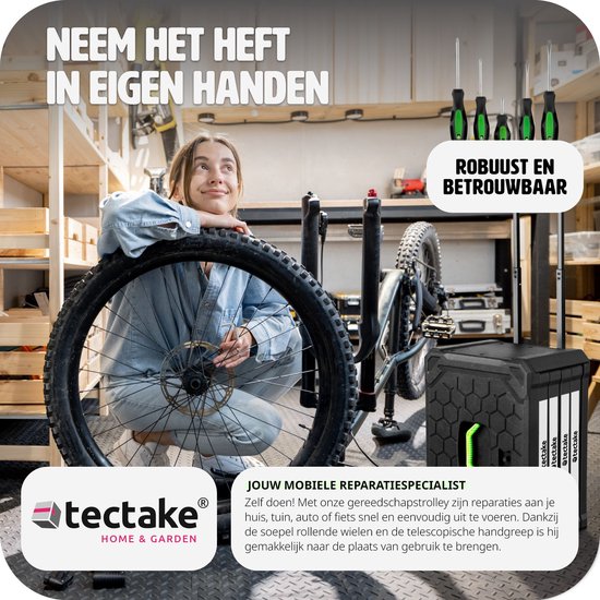 tectake® gereedschapsset in aluminium koffer, gereedschapskoffer gevuld 699-delig, mobiele gereedschapskoffer, telescoopgreep, grote gereedschapskist voor professionals en huishoudens - zwart