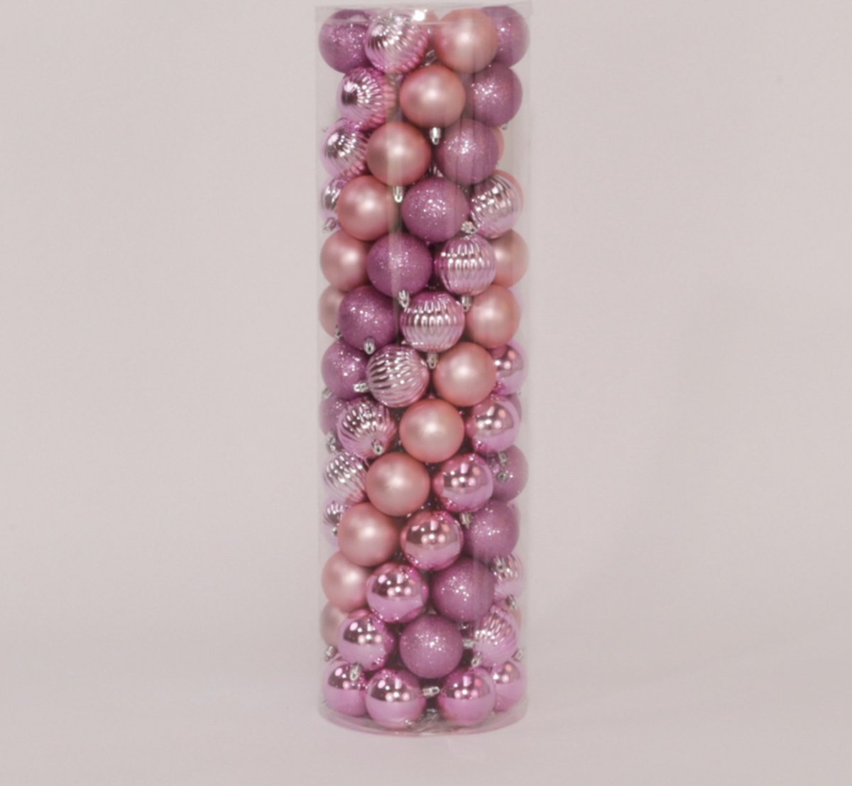 100 Onbreekbare kerstballen in koker diameter 6 cm roze watermeloen - Merkloos