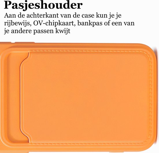 Coque iPhone 15 Pro Porte-Carte - Protecteur d'écran FullGuard + Protecteur d'écran pour objectif d'appareil photo - Coque arrière en Siliconen Oranje