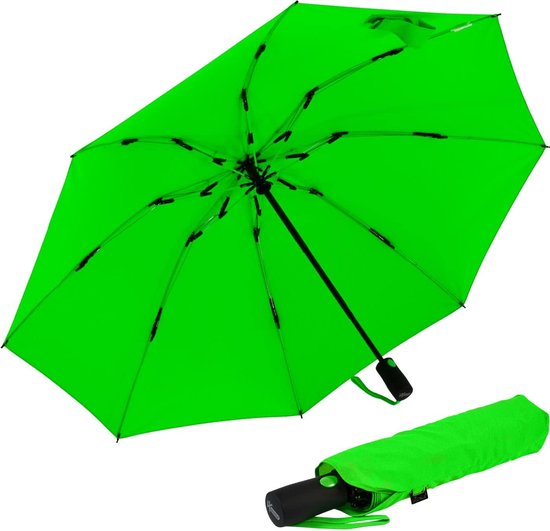 Parapluie de poche en fibre de verre à ouverture inversée avec Rayons colorés, vert fluo, Parapluie de poche XXL