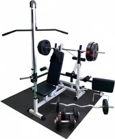 Gorilla Sports Fitnessbank Wit Met Gewichten 100 kg - Lat Pulley - Puzzelmat - Complete Set Gripper Kunststof