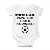 Soft Touch Rompertje met Tekst - Ssst, Papa en ik kijken PEC Zwolle romper - Wit/Zwart | Baby rompertje met leuke tekst | | kraamcadeau | 0 tot 3 maanden | GRATIS verzending