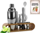 KitchenBrothers Cocktail Set met Cocktailshaker - 11 Delig - Complete Set - Cadeauverpakking - Natuurlijkhout