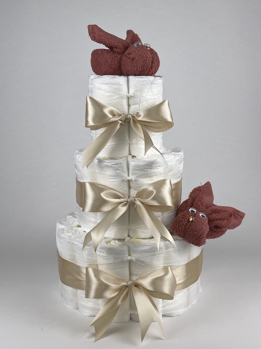 Goedkoopste Chouette-Chouette | Luiertaart Neutraal | Kraamcadeau | Geboorte Jongen Meisje | Babyshower | Konijnen Koper - Beige