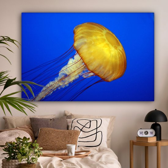 Peintures sur toile - Une grande méduse jaune - 180x120 cm - Décoration murale XXL /