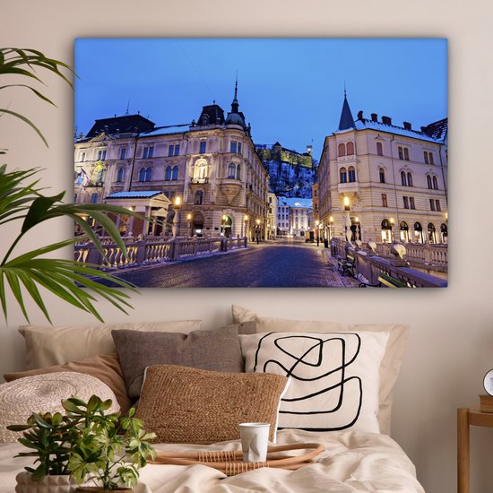 Tableau sur toile Le Triple Pont à Ljubljana - 140x90 cm - Décoration murale Art
