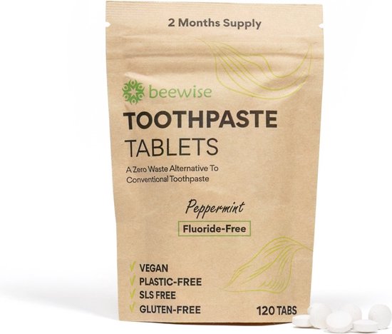 Tandpasta Tabletten | Zonder Fluriode | Zonder SLS en Microplastic | Zero Waste & Plasticvrij | Toothpaste Tablets | Handy for Travel | Fresh Mint | 120 Tabletten