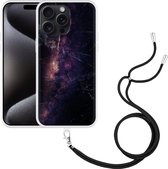 Cazy Hoesje met koord geschikt voor iPhone 15 Pro Max Black Space Marble