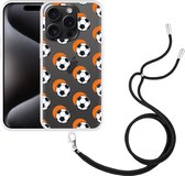 Cazy Hoesje met koord geschikt voor iPhone 15 Pro Soccer Ball Orange