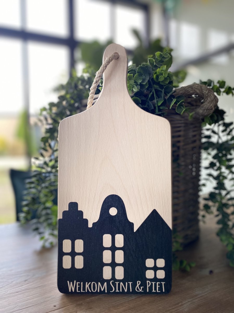 Creaties van Hier - sinterklaas - serveerplankje - welkom - 35 cm - hout