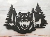 Muurdecoratie hout - houten wolven muurhanger, wolf hout