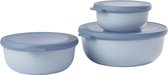 Multi Bowl Cirqula Multischalenset 3-delig plat en rond – inhoud: 350, 750 1250 ml – onbreekbaar materiaal lekvrij – geschikt voor Diepvriesbestendig, Vaatwasserbestendig, en voor magnetron - Nordic Blue