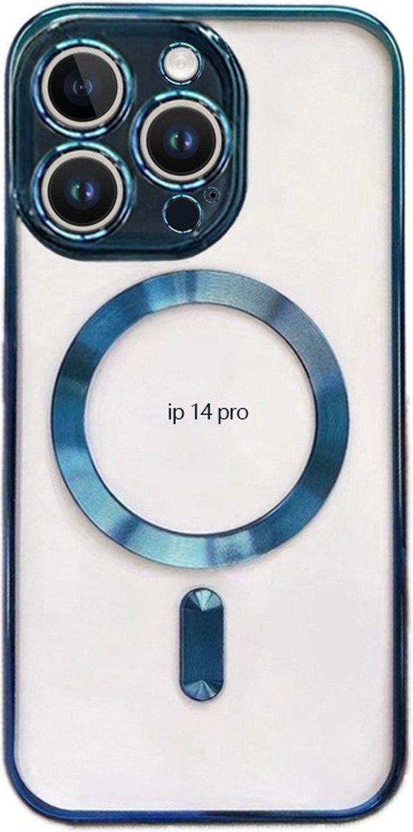 iPhone 14 Pro hoesje met Mag Safe - Transparant met blauwe accenten (Telefoonhoesje)
