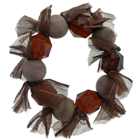 Behave Bracelet de perles élastique marron avec ruban