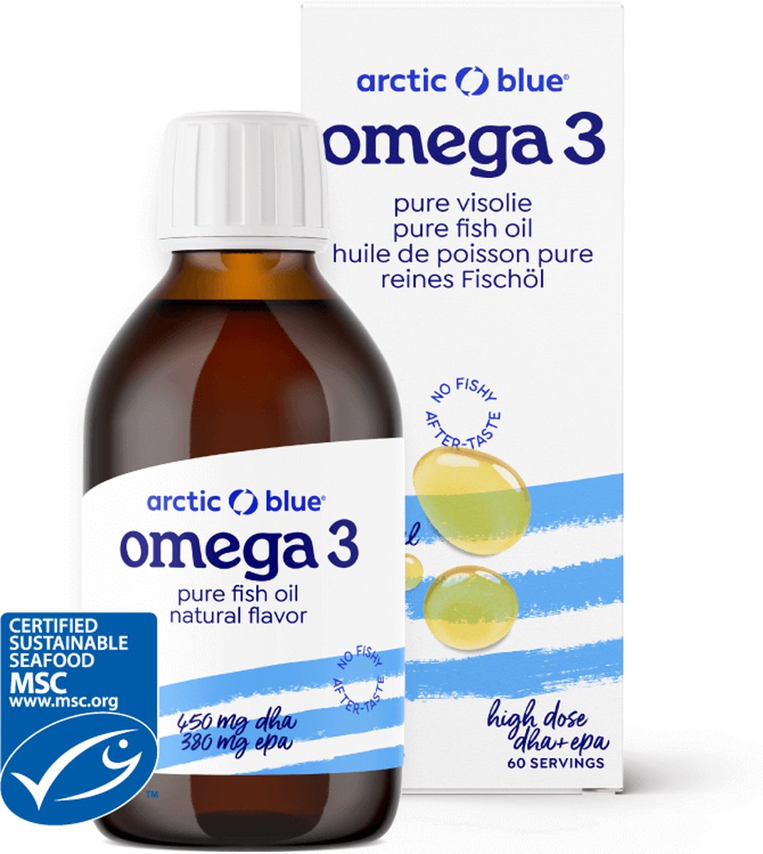 Goedkoopste Arctic Blue - Omega 3 Visolie - 450 mg DHA 380 mg EPA - Naturel - 60 doseringen - MSC Keurmerk