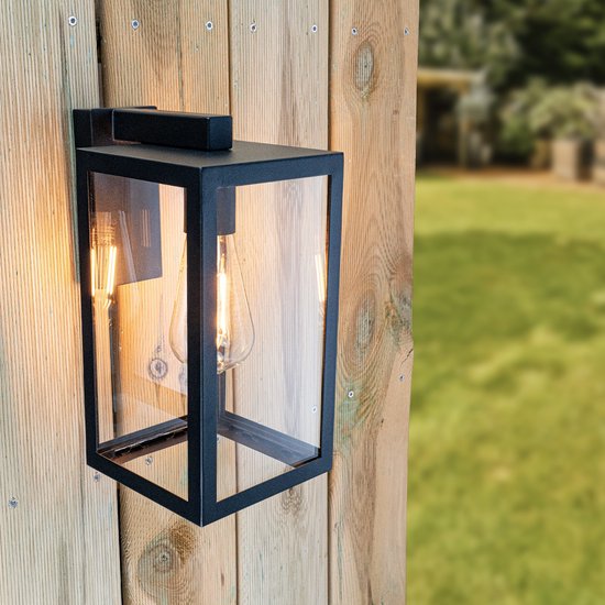 HOFTRONIC - Brooks LED E27 Wandlamp Klassiek / Modern - IP44 waterdichte Wandlantaarn - Geschikt voor binnen en buiten - Aluminium + glas - 3 jaar garantie