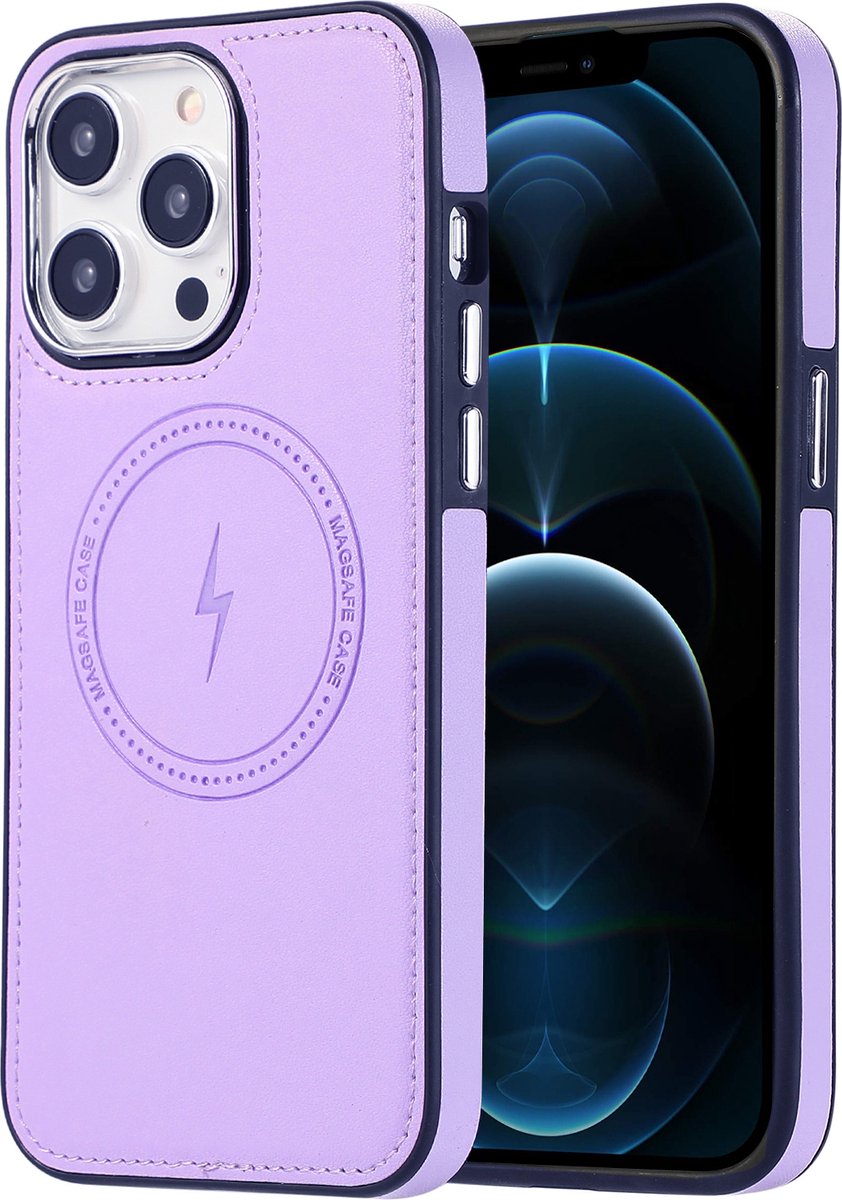 Sulada Soft case TPU / leder en shokproof met magnetische ring voor de Apple iPhone 12 Pro licht paars
