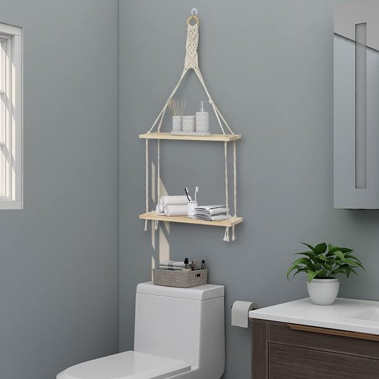Wall Shelf Wooden Wall Shelf Boho Chic Macrame Living Room Bathroom