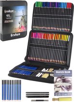 Rubye Crayons de couleur - Crayons Sketch - Charbon de bois - graphite - Gum - Taille-crayon - Crayon cas - 95 Pièces