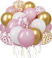 20 stuks ballonnen roze goud wit confetti - verjaardag versiering - ballonnen mix - feestje - feest - feestdecoratie - babyshower bruiloft verjaardag