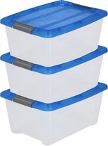 Boîtes de rangement en plastique, Set de 3, 15 L, avec couvercle, Fête, Fête , chambre, salon, chambre à coucher – Nieuwe Top Case NTB-15 – Blauw
