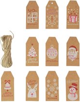 Kerst cadeaulabels - naamlabels - labels karton - kerstcadeau - kerstkado - karton groot - 20 stuks incl. touw