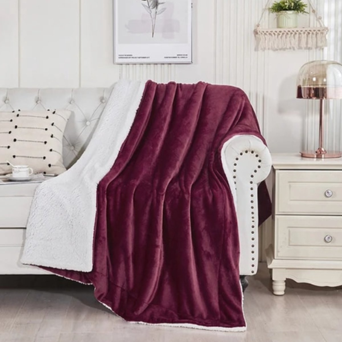 Livano Deken - Pluche - Wollen - Dekentje - Fleece - Plaid - Knuffeldeken - Bank Deken - 2 Persoons Extra Groot - Bordeaux Rood