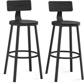 FurnStar barkrukken set van 2 - Barstoel Kruk - Barstoelen met rugleuning - Industrieel - Keukenstoel - Zwart