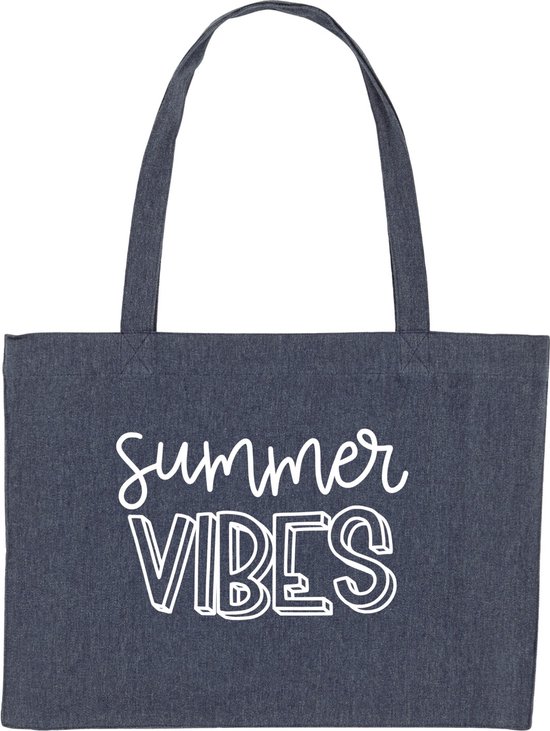 Summer vibes shopper / Shopping Bag / Midnight blue met witte letters