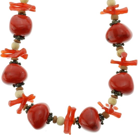 Collier Behave avec perles rouges et petites perles en bois marron
