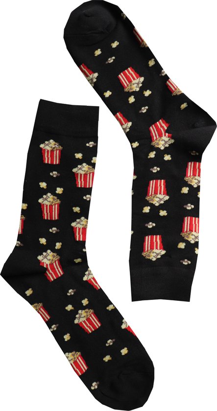 Popcorn Sokken maat 41-46 - Zwart - Rood - Grappige, vrolijke en leuke Sokken