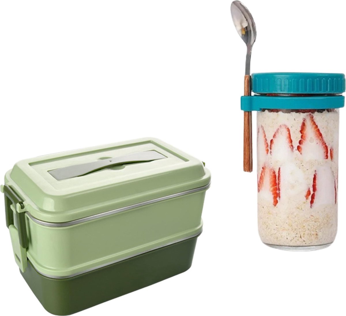 Q&E Lunchset - Lunchbox - Bento Box - Lunchbox volwassenen - Yoghurtbeker - Muesli Beker - Yoghurt Beker To Go - Yoghurt Beker To Go Met Lepel
