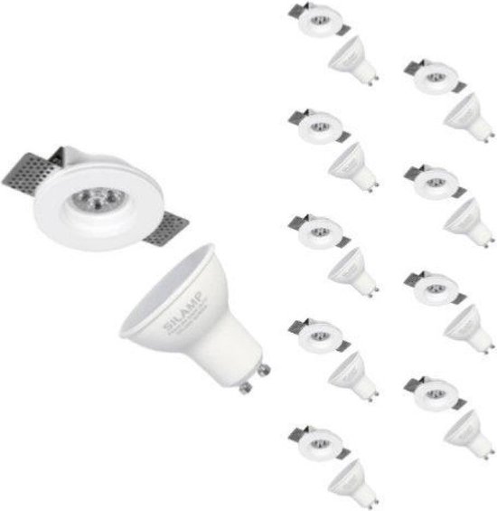 Spot GU10 Support Kit LED Round White Ø100mm met LED-lamp 6W (Pack of 10) - Wit licht - Overig - wit - Pack de 10 - Wit Neutre 4000K - 5500K - SILUMEN