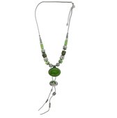 Behave Lange groene ketting met keramieke kralen en ovale hanger