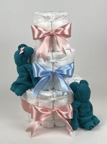 Chouette-Chouette | Luiertaart Neutraal | Kraamcadeau | Geboorte Jongen Meisje | Babyshower | Beren Lake groen - donker Poeder Roze - Blauw