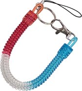 Fako Bijoux® - Uittrekbare Sleutelhanger Spiraal - Uittrekbaar - Verend - 24cm - Blauw/Wit/Rood