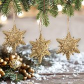 6 metalen hangers Kerstmis sneeuwvlok wit goud ster om op te hangen kersthangers