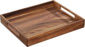 Serveerdienblad hout | rechthoekig | 44 x 36 x 6 cm | met handgrepen | ontbijtdienblad | houten dienblad decoratie | tablet voor servies | duurzaam geteeld acaciahout