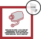 Pictogram/ bord alu di-bond | Camerabewaking Wetgeving maart 2007 | 15 x 15 cm | Dikte: 3 mm | 4 talen | NL/ FR/ ENG/ DE | Wettelijk verplicht | CCTV | Roestvrij | Nederlands | Engels | Frans | Duits | Rood | 1 stuk