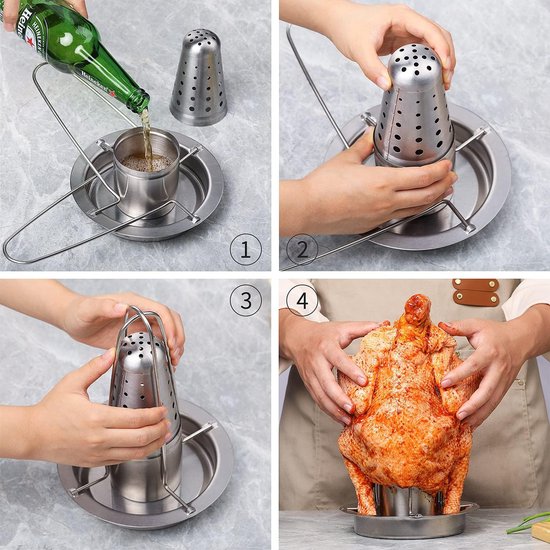 Chicken Roaster - The Stainless Steel Chicken Holder - Beer Can Chicken Grill - Poultry Roasting Tray with Aroma Container (Pack of 2) (2) - Merkloos