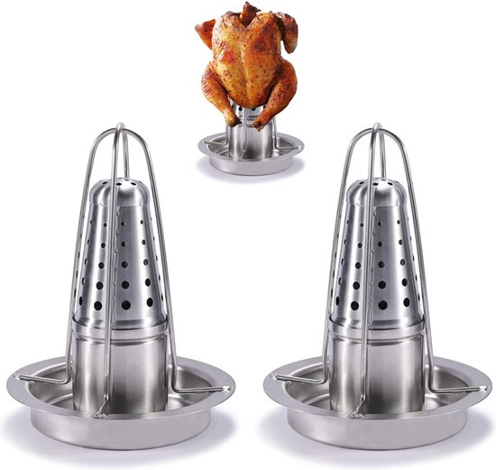 Chicken Roaster - The Stainless Steel Chicken Holder - Beer Can Chicken Grill - Poultry Roasting Tray with Aroma Container (Pack of 2) (2) - Merkloos