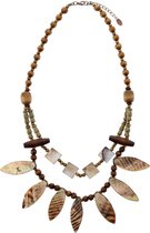 Collier de perles en bois Behave Brown avec pendentifs coquillages