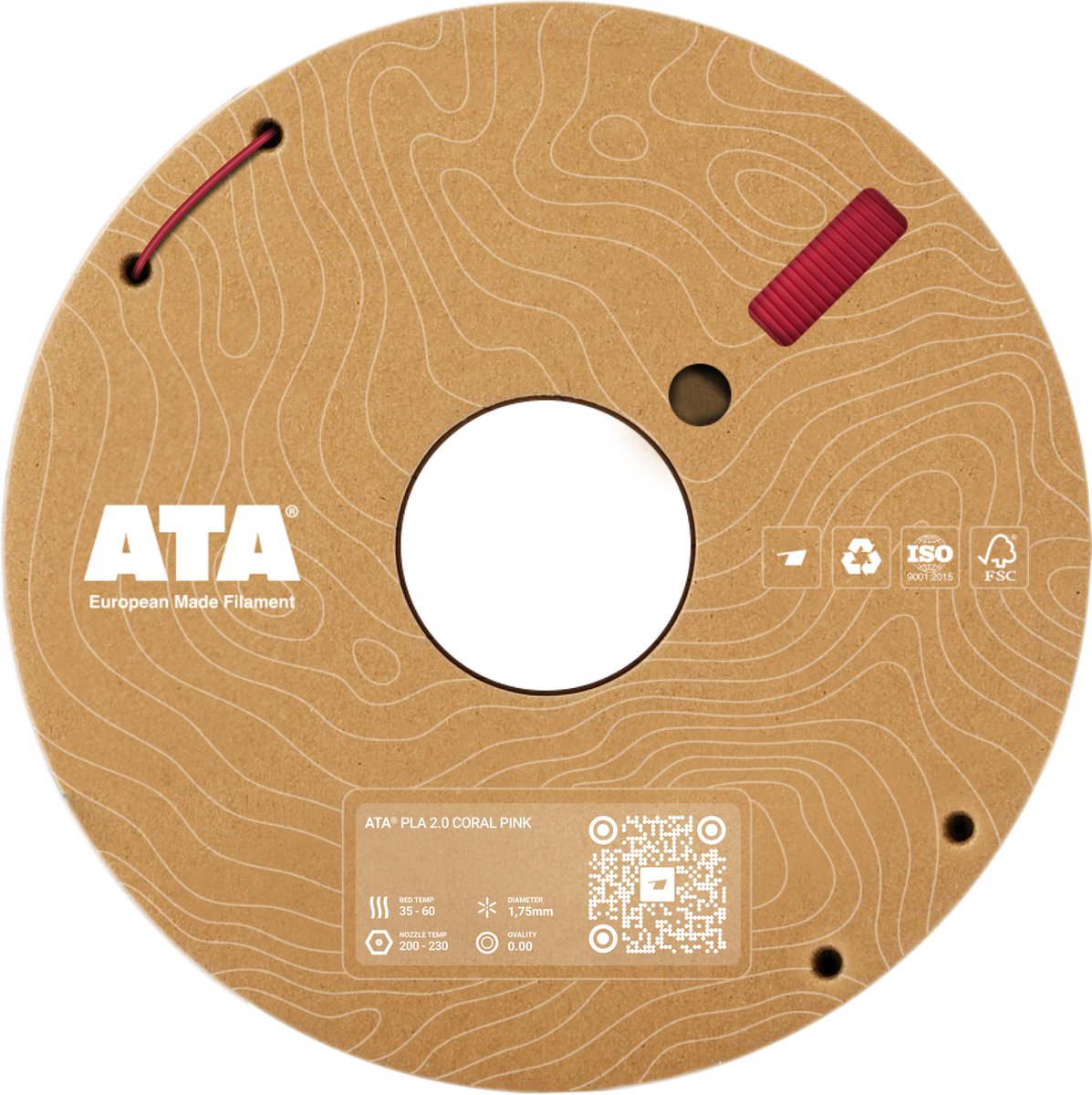 ATA® PLA 2.0 Coral Pink - PLA 3D Printer Filament - 1.75mm - 1 KG PLA Spool - Diameter Consistency Insights (DCI) - European Made Filament