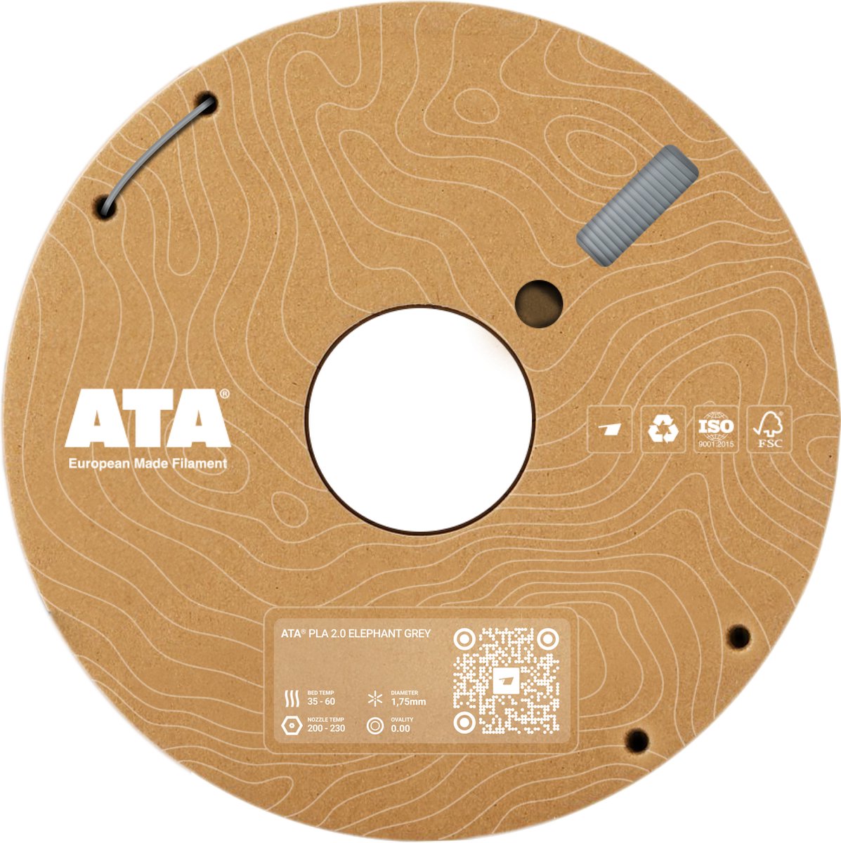 ATA® PLA 2.0 Elephant Grey - PLA 3D Printer Filament - 1.75mm - 1 KG PLA Spool - Diameter Consistency Insights (DCI) - European Made Filament