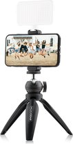 MOJOGEAR Mini-statief Vlog KIT: Mini Tripod & telefoonhouder - voor Smartphone en Camera - met Cold Shoe Mount - Maximale werkhoogte 20cm - Zwart